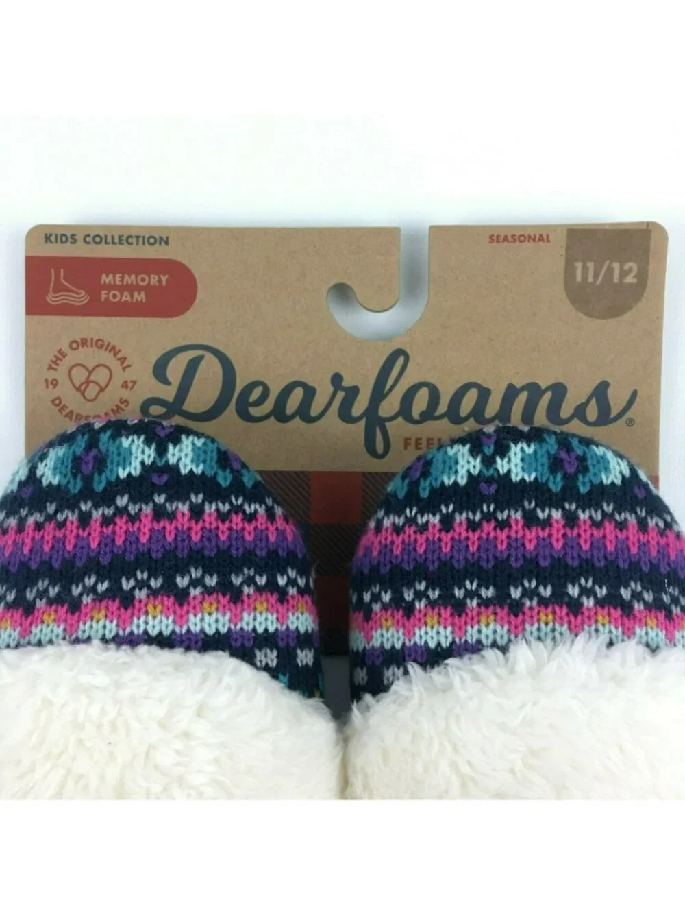 Dearfoams Girls Memory Foam Clog Knit Slippers 11-12 Purple